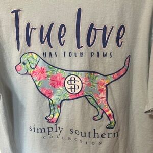 Simply Southern Floral Dog Graphic Tee - Blue and Pink Size Large